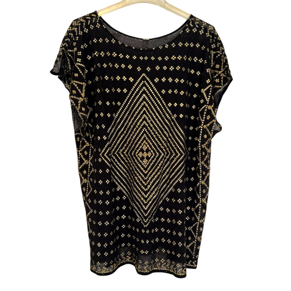Free People Black & Gold Beaded Dress/Tunic Sz S